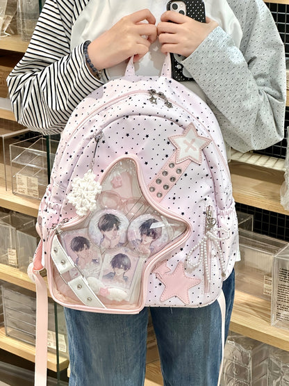 Kawaii Style Star Polka Dot Double Shoulder Bag with Transparent Pocket - Vigorous Girl