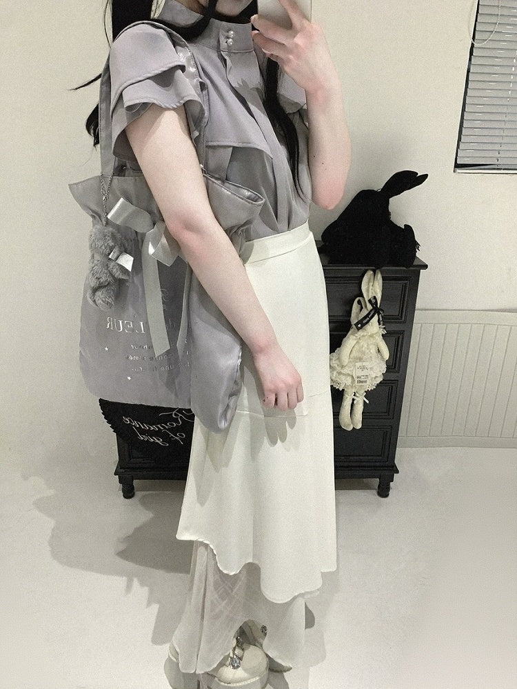 Asymmetrical Mermaid Skirt with Plaid Tulle, Seiso Style, 4 Colors - Kitty Bxllet