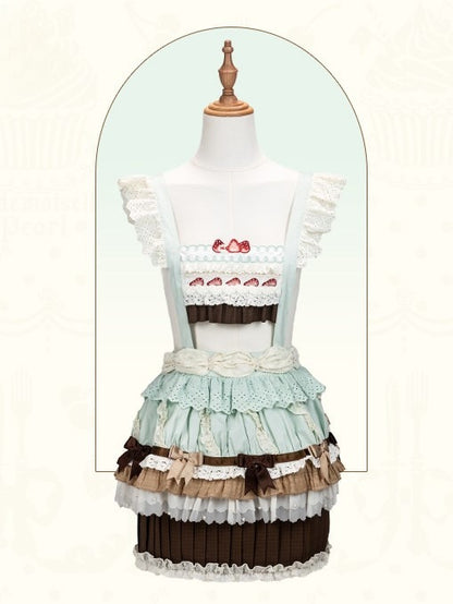 Bodice Sweet Mint Cupcake Overall Lolita Cake Hem Skirt Green Strawberry Chocolate Embroidery