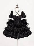 Korsett Schwarz Big OP Kleid Lolita mit Rock Rüschen Prinzessin Taille