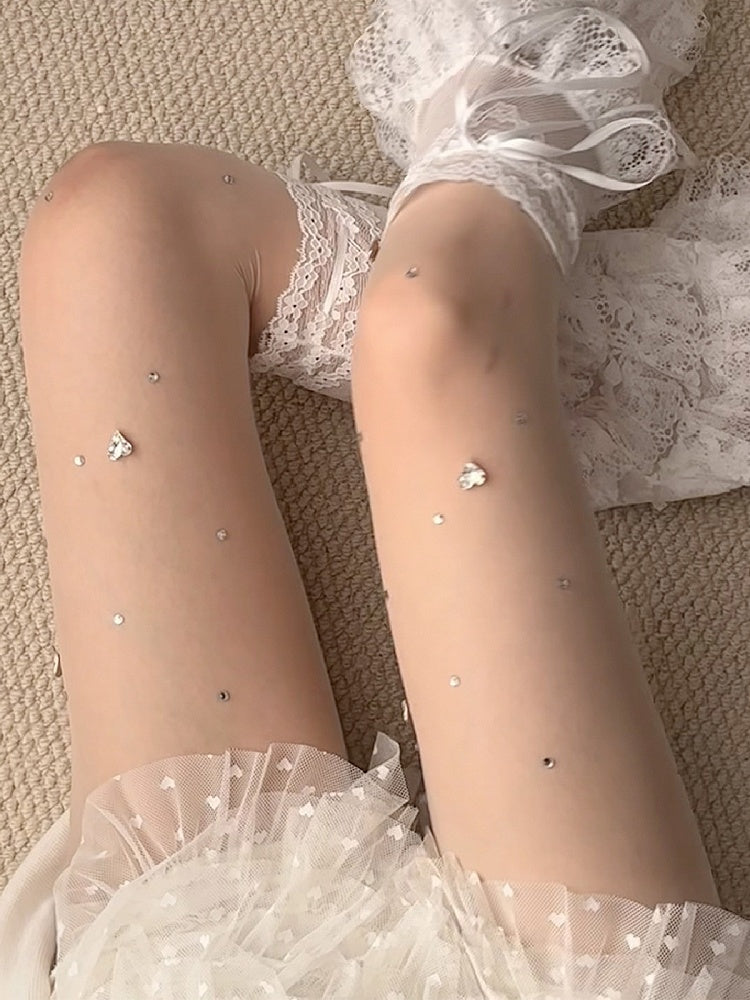 Strumpfhose Weiß Verzierter Strass