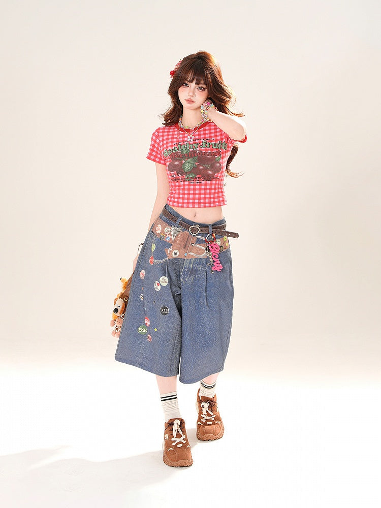 Blaue Jeans mit geradem Bein und niedriger Taille