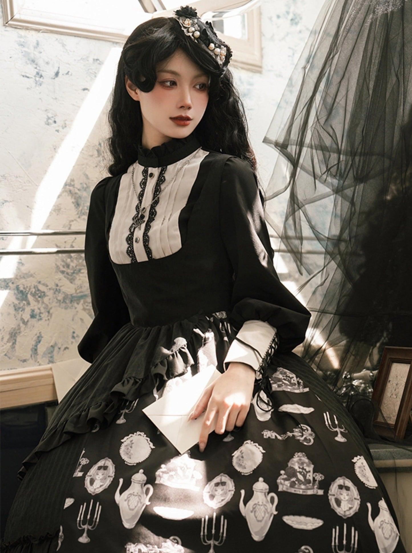 サスペンダースカート + エレガントなプジブラウスプリントデザインオリジナルKula