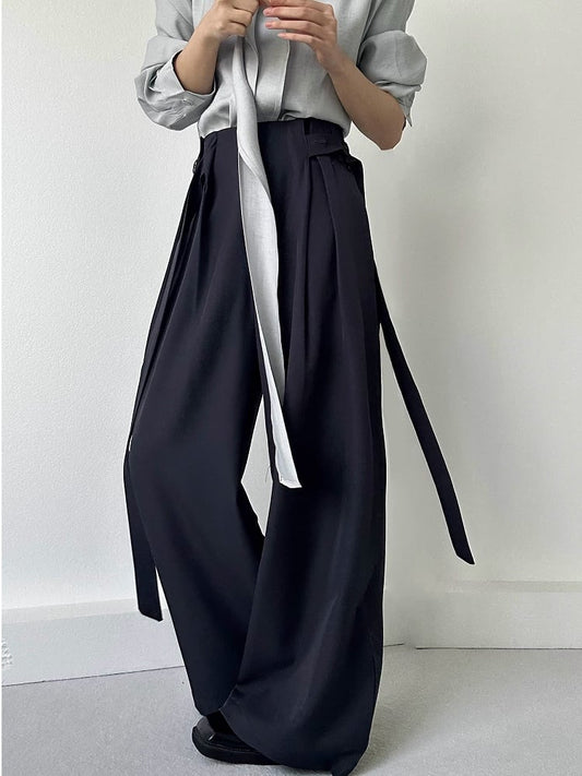 with Ties Long Gray Ouji Unisex Pants Side Wide-Leg Lolita Loose