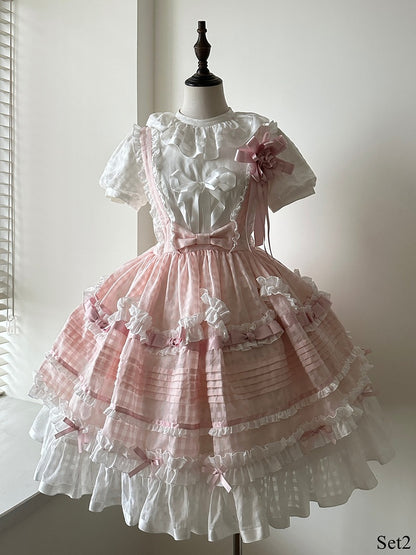 Rose Checkered Multi-Tier Bow Lolita Jumperdress