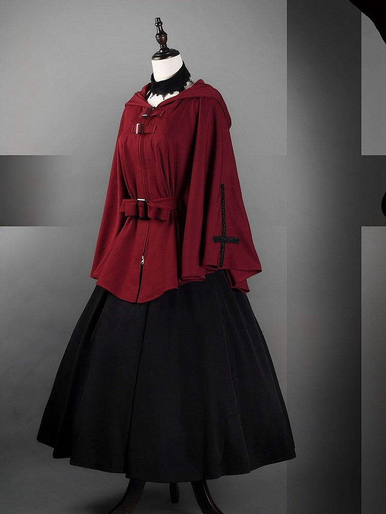 Red Gothic Nun Lolita Hooded Cape Coat