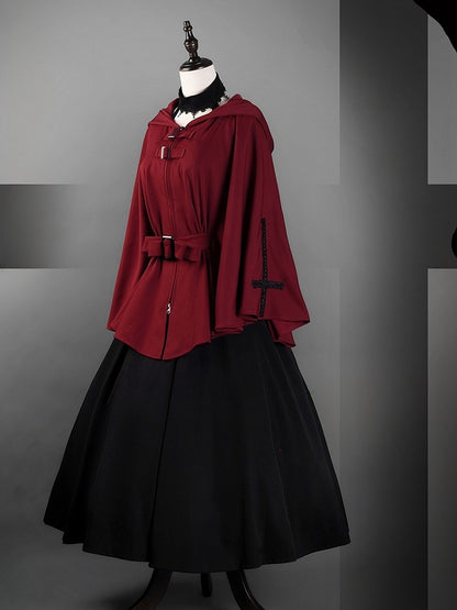 Red Gothic Nun Lolita Hooded Cape Coat
