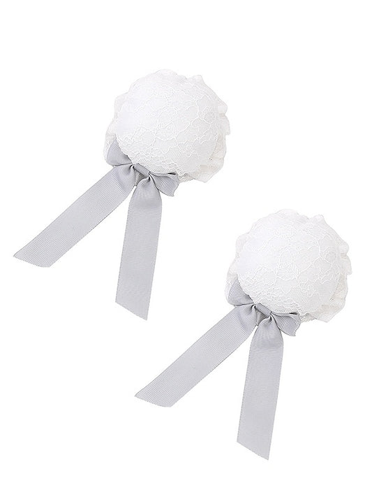 Hairclips Grey Bowknot Kei White Ruffled Trim Jirai Lace