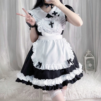 Victorian Maid Nurse Lolita Costume Set Heart Apron Plus Size