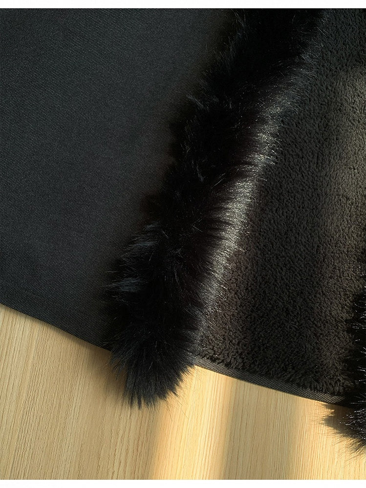 Witch Trim Cross with Fur Autumn for and Faux Winter Lolita Gothic Charms Black Cloak