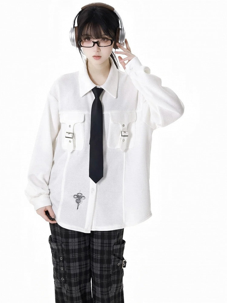 ホワイトスネークバックルストラップポケットシャツ（無料ネクタイ付き）