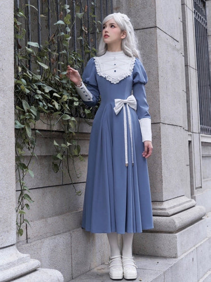Blaues elegantes Juliette-Ärmelkleid Nonne Lolita Langarm Einteiler