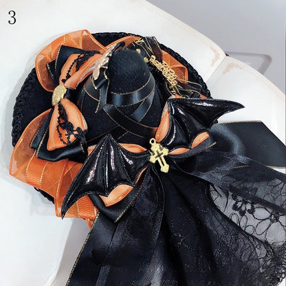 Halloween Cross Decorated Bat Wings Bowknot Details Mini Hat