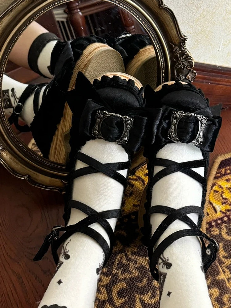 Black PU Sweet - Platform Shoes Design Crisscross