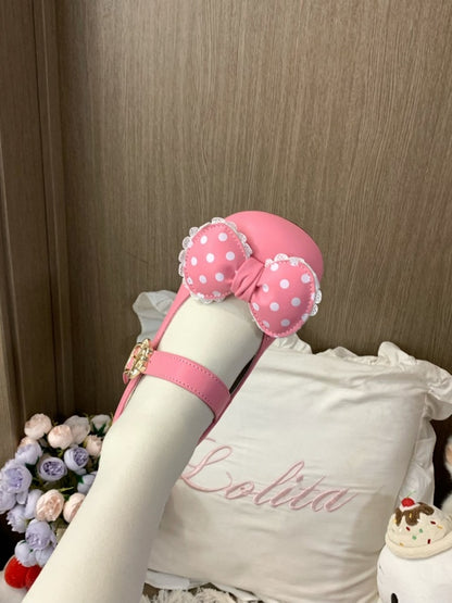 Lolita Shoes Deep Toe Heel Sweet Round 2cm/4cm Mary Accents with Pink Jane Bow