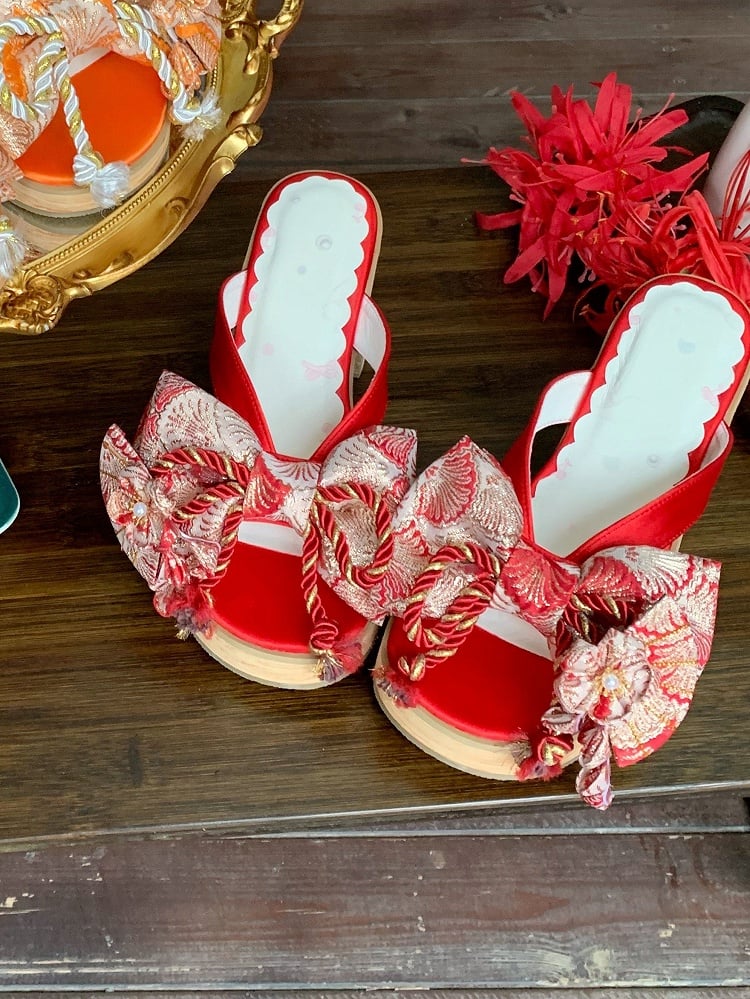 Red 8cm Heel Clogs with Floral Details - Aimee