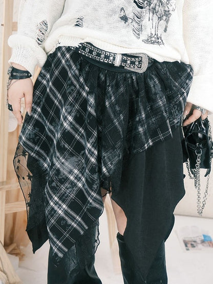 Plaid Hem Handkerchief Size Embroidered Lace with Black Skirt Layer Patchwork Plus Star