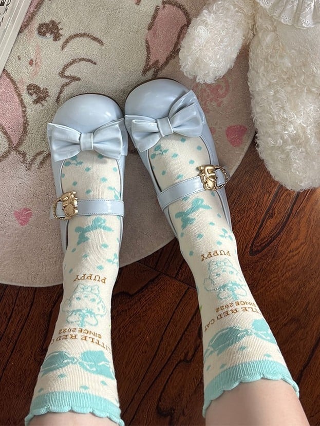 Herz Top Schleife Schnallen Himmel bei Hugging Bear Lolita Sweet Flats mit Blau