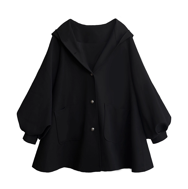 Normal/Verdicken und für den Winter Schwarze Version Herbst Preppy Vintage Kapuzenmantel