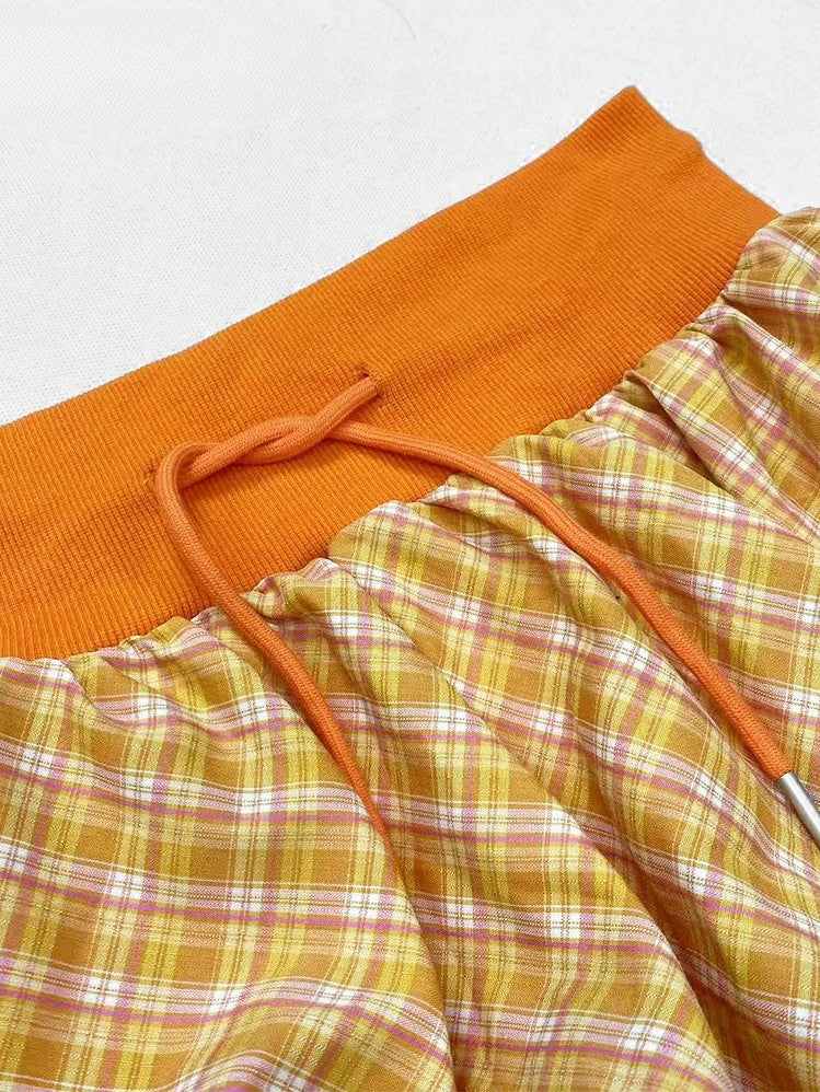 Skirt Glamorous Plaid Orange Pattern Bubble Mini Y2K