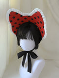 Polka Dot Black Red Cat Ear Hat - Rock Candy Box