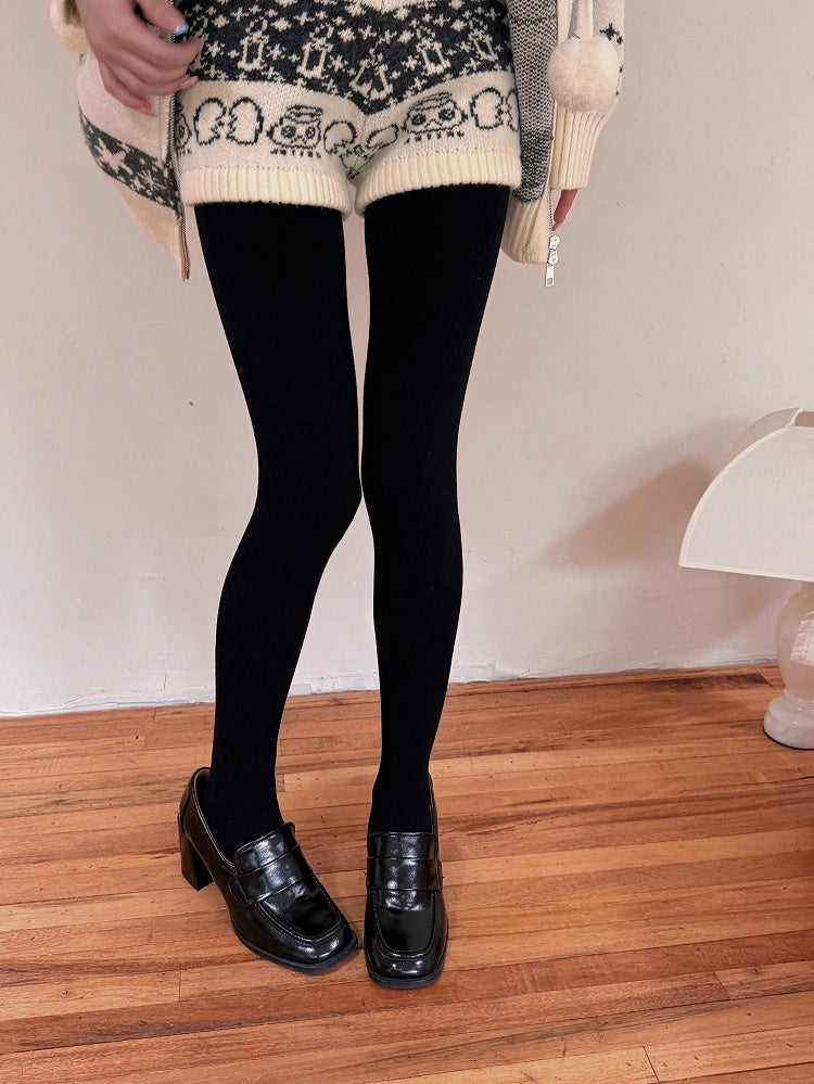 200g Fleece-Lined Vertical Rib Pantyhose