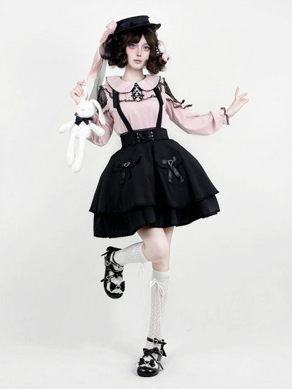 Onyx Bow-Adorned Overlay Skirt with Jirai Styling - AMAHAKAWA