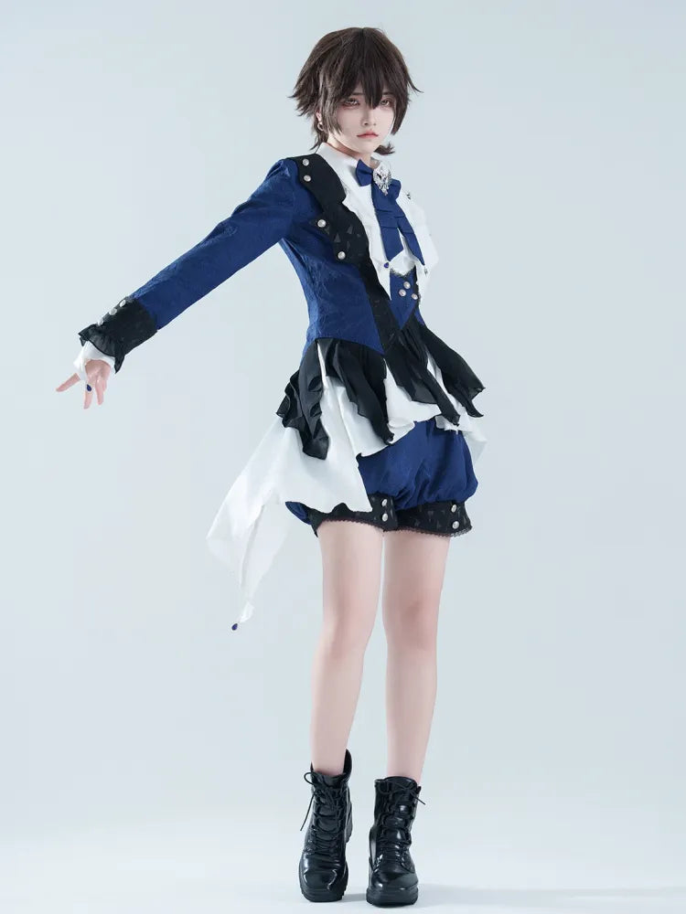 Ouji Mantel Spinnenstil Lolita Prince Dark Web Blauer Stoff