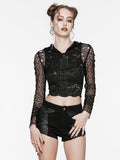 Black Punk Hooded Ripped Mesh Short Jacket