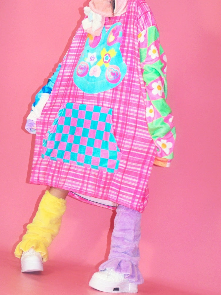 Print Cartoon Dress Plaid Floral Hooded And Oversized Y2K Colorful Pattern
