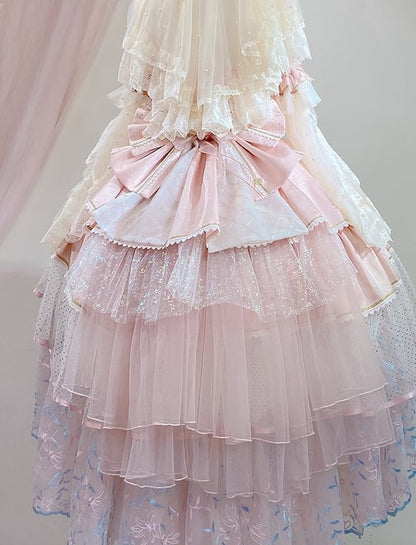 Pink Bow Detachable Train Freesize Dress - Lukemi