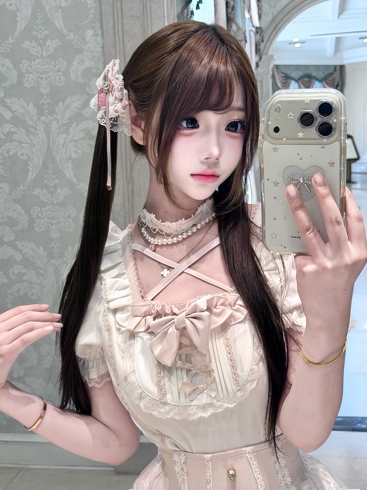 Ryousangata White & Pink Lace Bow Blouse - Jiuniang Cherry
