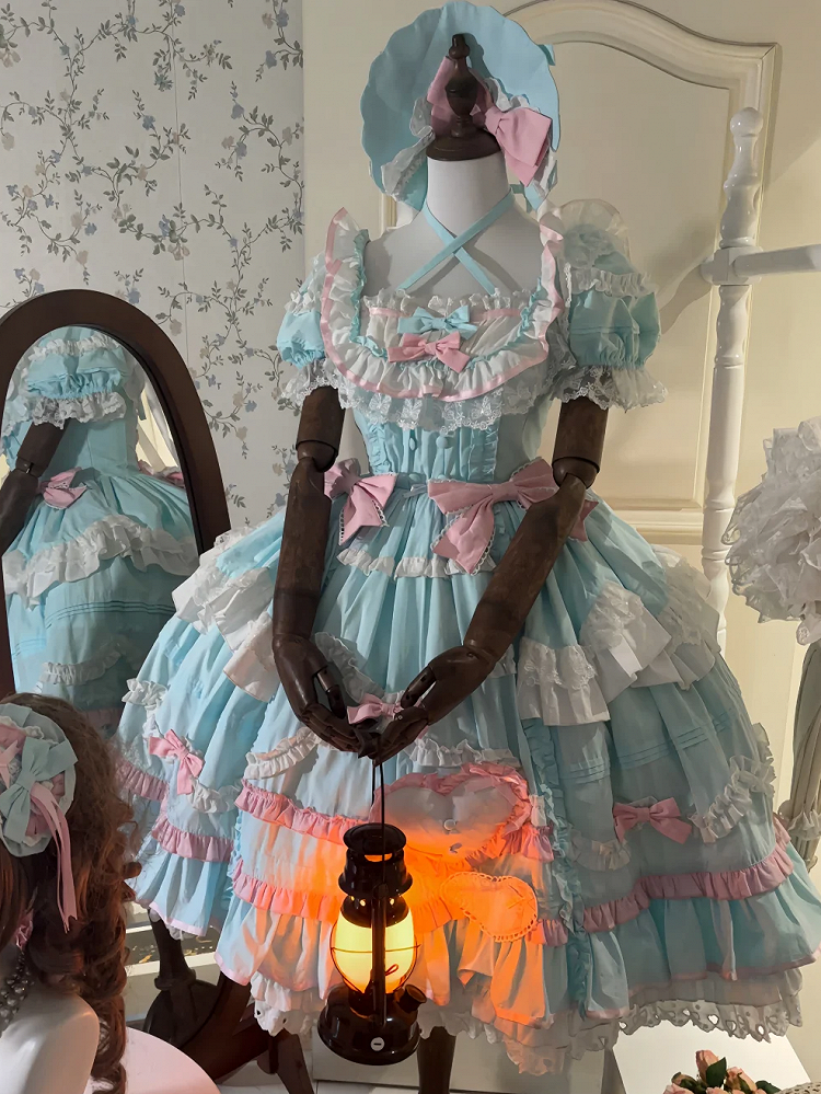 Plus Sizes Available Blue Gorgeous Old School Princess Lolita Cotton Dress