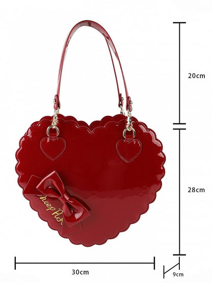 Lolita Accent Red Zipper and Secure - Design Multi-Way Cookie for Bow Polished Bag with Heart