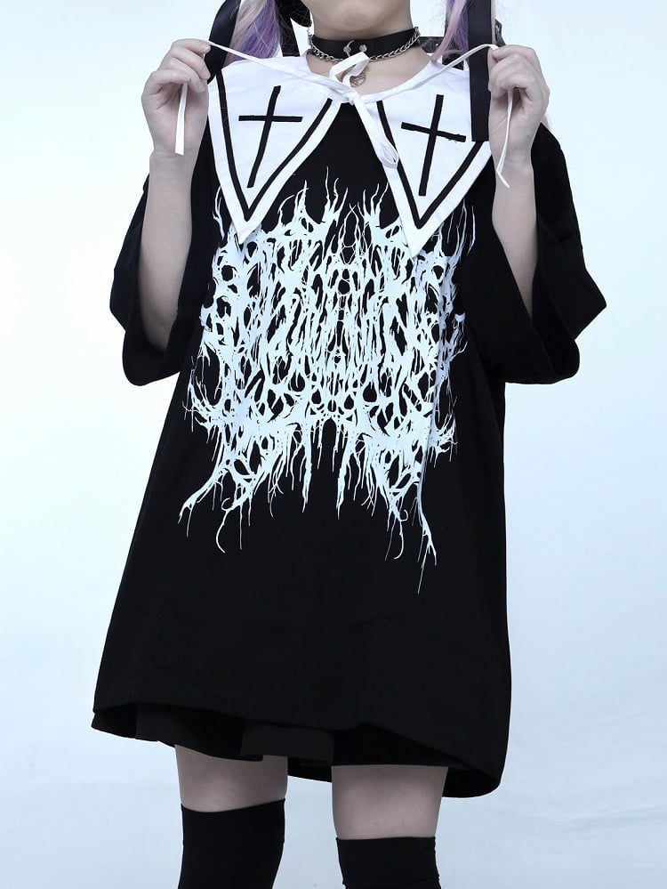 Round Kei Black Neck Jirai Butterfly T-shirt Print