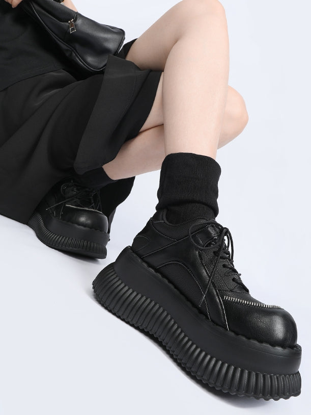 with Black Shoes Lace-up Closure Platform Gothic