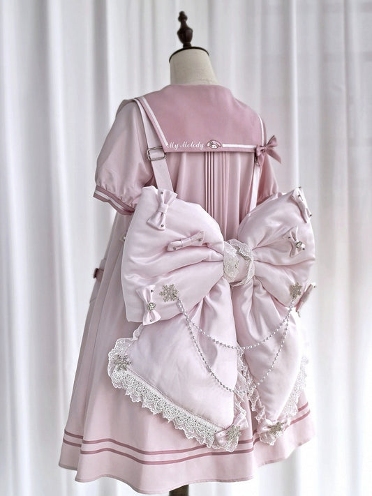 Big with Backpack Snowflakes Adorned Chain Bead Bow and Pink Sweet