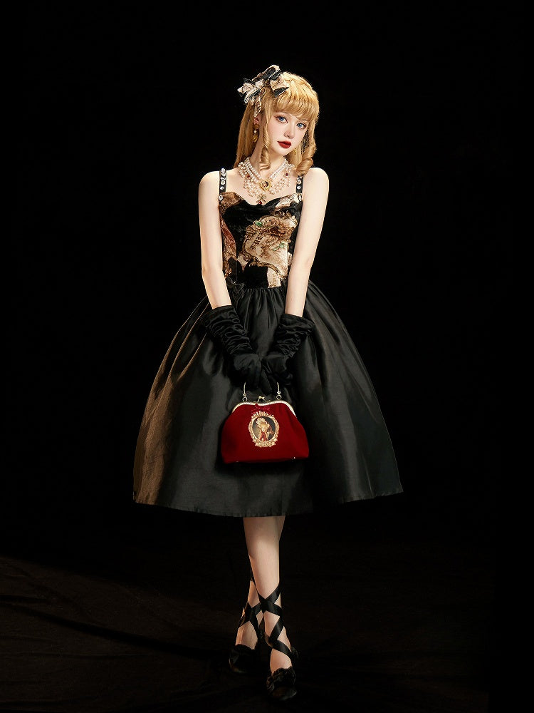 Strapsand Shoulder Rhinestone Embellished Cowl Elegant Classic Dresswith Neckline Lolita Black Bows