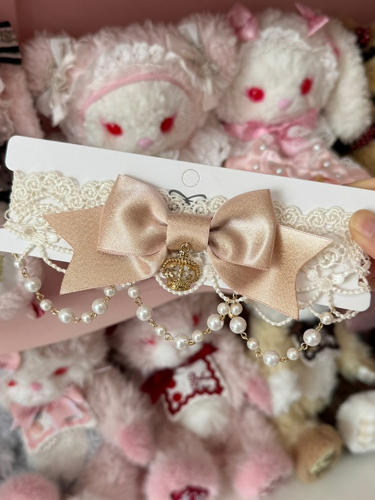 ビーズとオプションのペンダントレースカラークラウン4チョーカー蝶結び