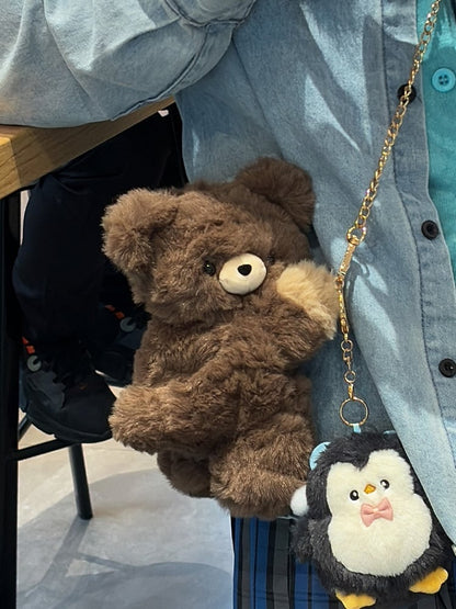 Brown Bear Plush Backpack Crossbody Bag Small/Middle/Large Size