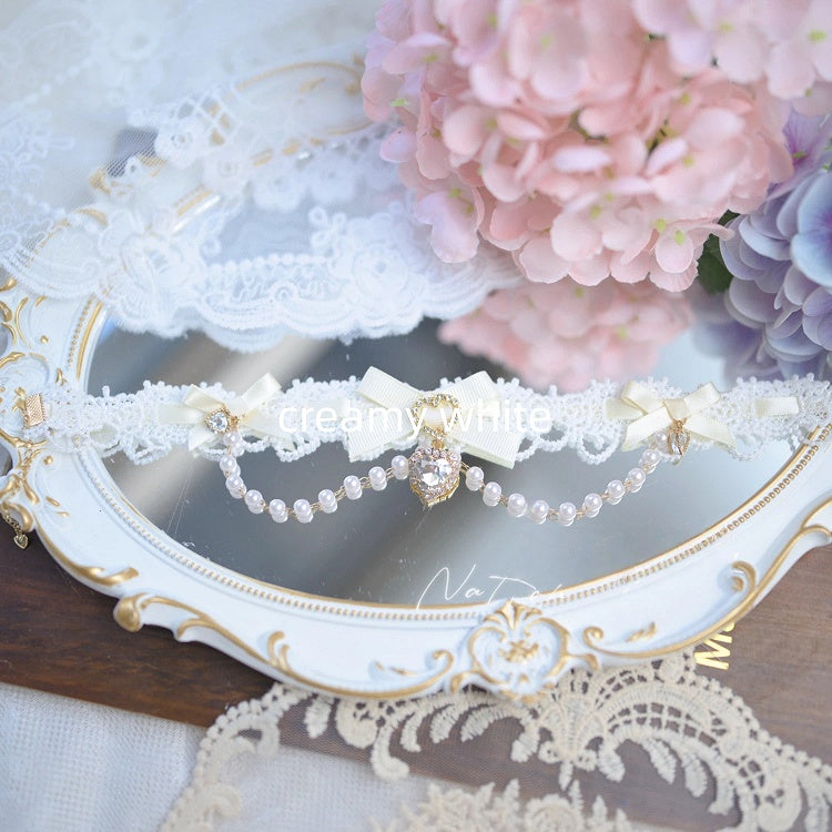 7 and Kei Jirai Beaded Chain Colors Charms Heart Choker Rhinestone Bow with