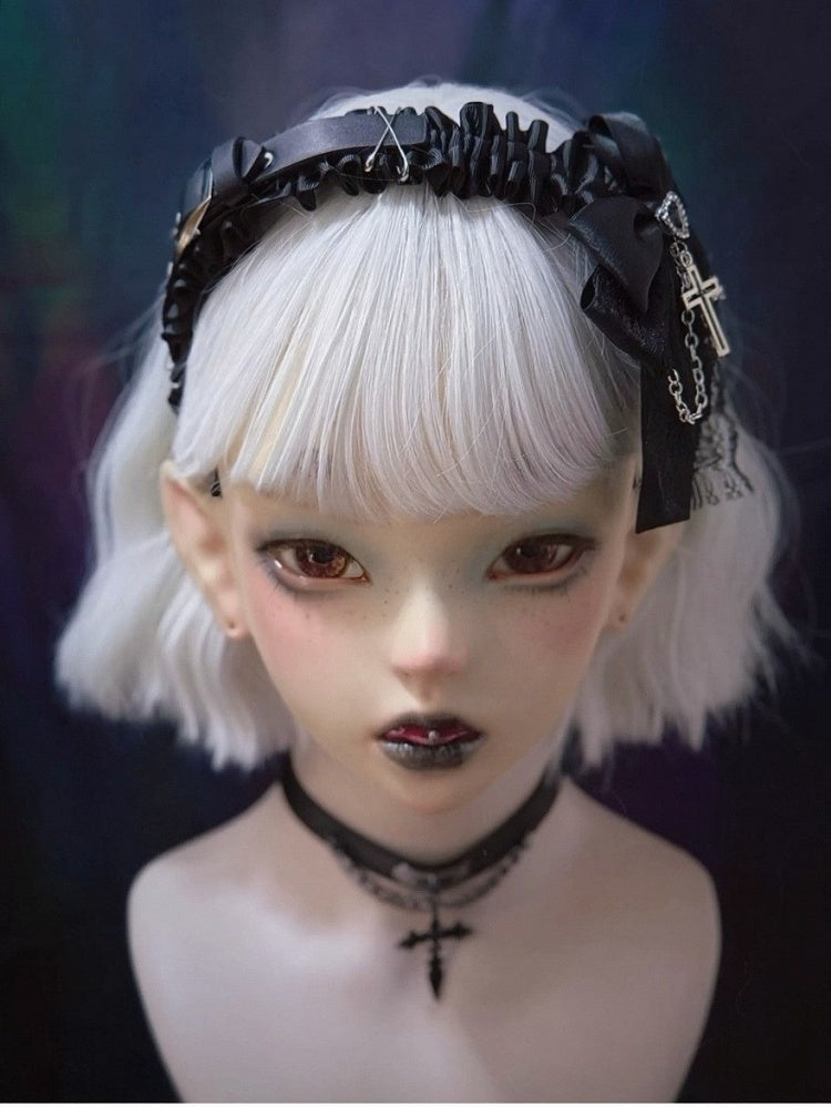 Gothic KC Headband with Cross and Bow Accents - Strange Sugar