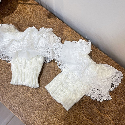 Lace White/Black Warmers Multi-Layer Ultra-Short Leg Knitted