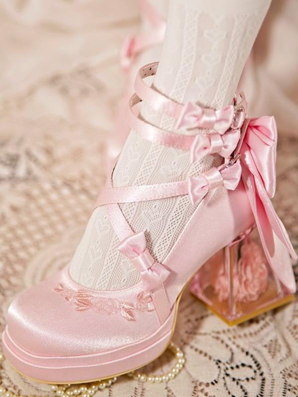9cm Heels Pink Crisscross Heel Lolita Straps Design Transparent Elegant with -