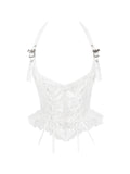 Cross-Stitched Gothic White Corset with Bat Buckle Straps - With PUJI