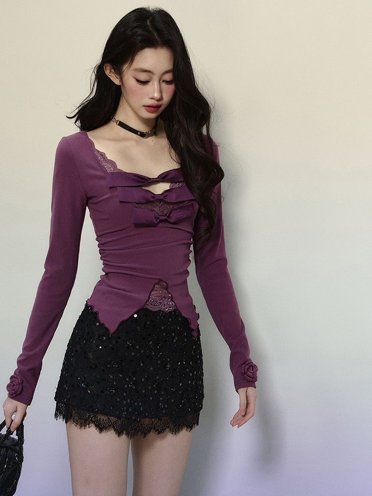 Schwarzer Minirock mit Spitzenbesatz und Pailletten