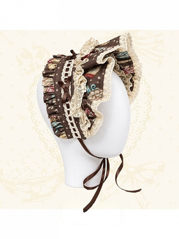 Coffee Brown Halter Lolita OP Dress with Popcorn Bear Print, Long/Short Version - Sweet Dream