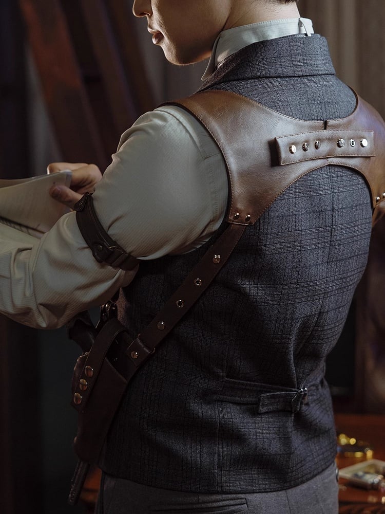 Karierte dunkle Weste Grau Steampunk