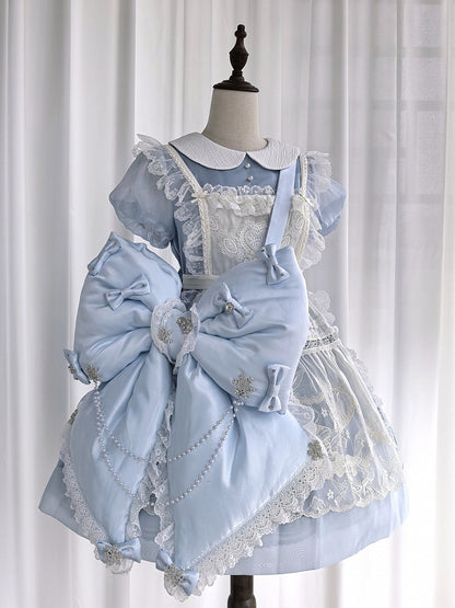 Chain with Bead Backpack Adorned Big and Blue Snowflakes Bow