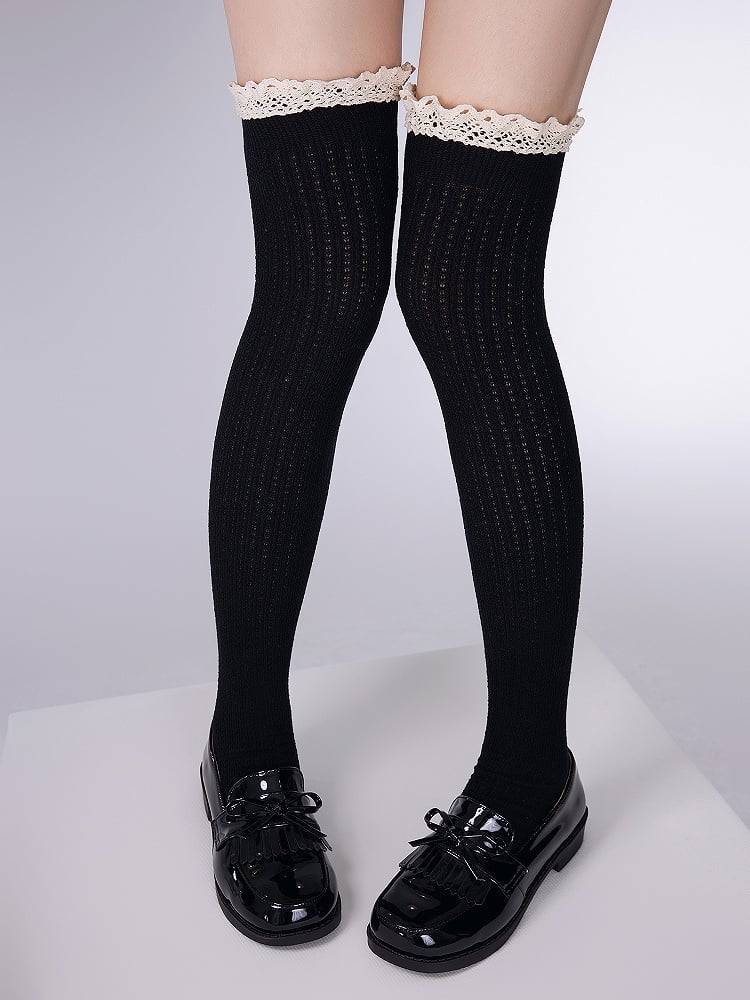 Knee Trim Stockings Black/Gray/White Slimming Over Lace
